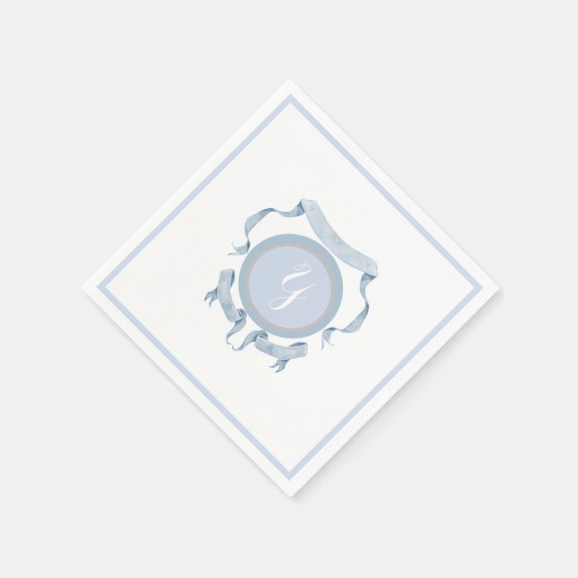 Chinoiserie Blue Ribbons Logo Crest   Napkin (Corner)