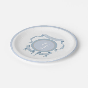 Chinoiserie Blue Ribbons Logo Crest  Paper Plate