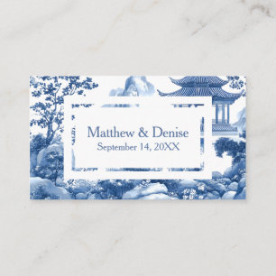 Chinoiserie Blue Toile Elegant Pagoda Wedding RSVP Enclosure Card