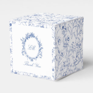 Chinoiserie Blue Toile Floral Crest Wedding Favour Box