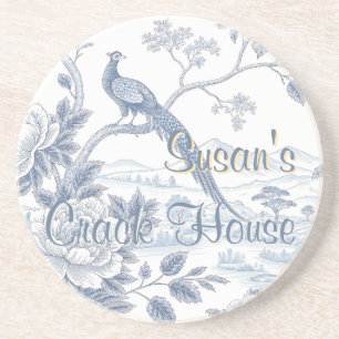 Chinoiserie Blue Toile Peacock Custom Mahjong Coaster
