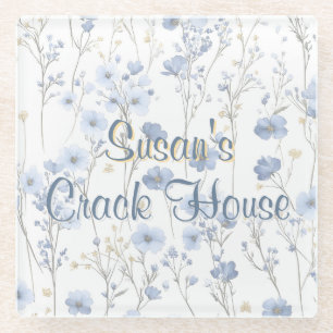 Chinoiserie Blue Toile Peacock Custom Mahjong Glass Coaster