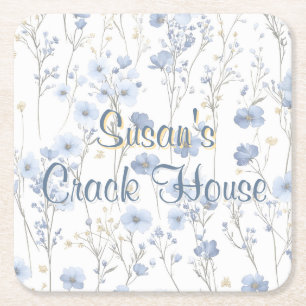 Chinoiserie Blue Toile Peacock Custom Mahjong Square Paper Coaster