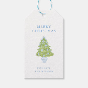 Chinoiserie Blue Tree Ribbon Christmas Gift Tag