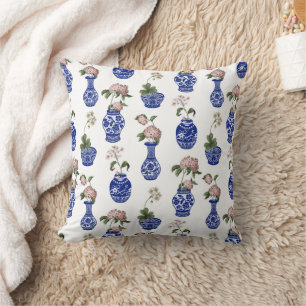 Chinoiserie blue vases and flowers  cushion