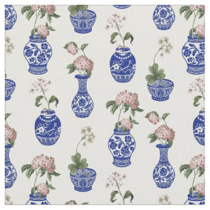 Chinoiserie blue vases and flowers fabric