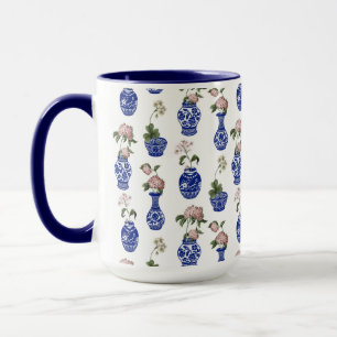 Chinoiserie blue vases and flowers  mug
