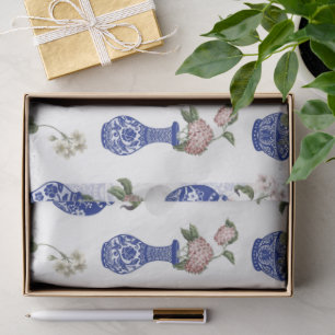 Chinoiserie blue vases and flowers  tissue paper
