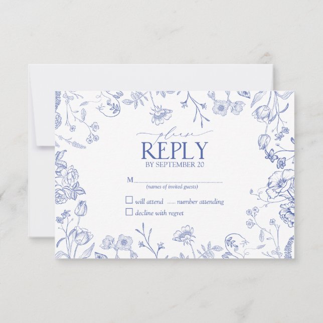 Chinoiserie Blue Victorian Floral No Menu RSVP (Back)