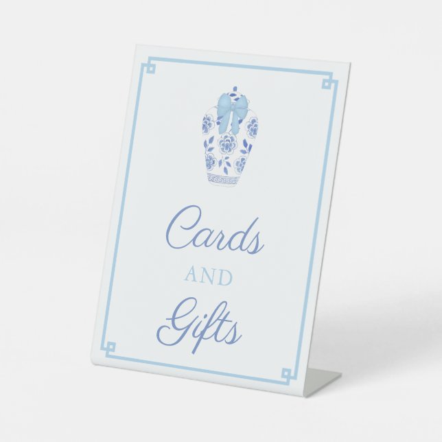 Chinoiserie Blue White Baby Shower Cards And Gifts Pedestal Sign (Front)