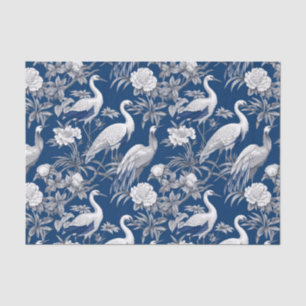 Chinoiserie Blue White Birds Painting Decoupage Tissue Paper