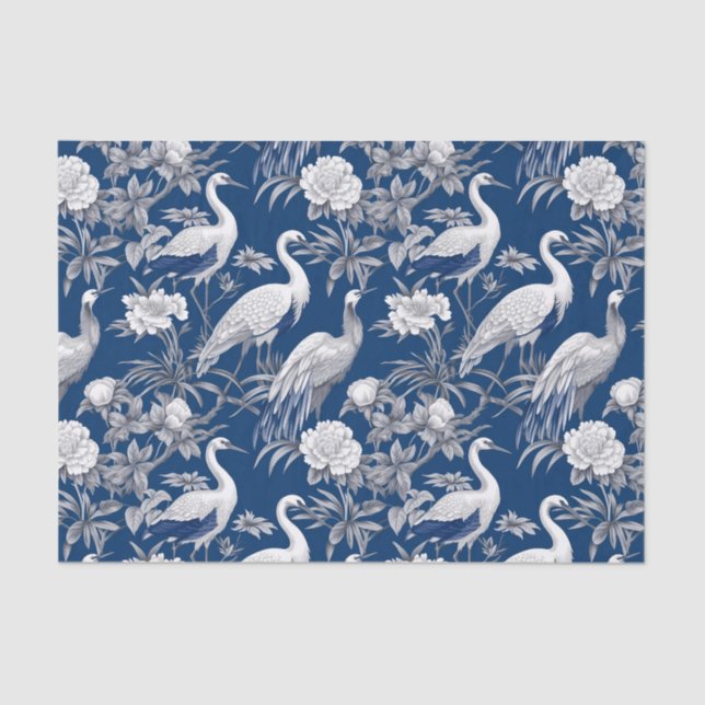 Chinoiserie Blue White Birds Painting Decoupage Tissue Paper (Front)
