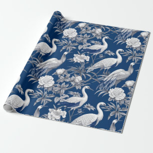 Chinoiserie Blue White Birds Painting Wrapping Paper