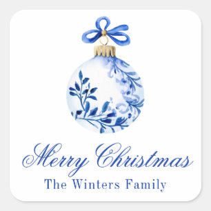 Chinoiserie Blue & White Christmas Ornament Gift Square Sticker