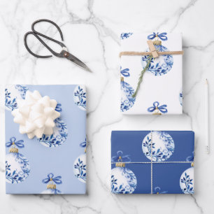 Chinoiserie Blue & White Christmas Ornaments Wrapping Paper Sheet