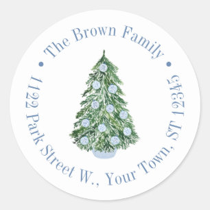 Chinoiserie Blue White Christmas Return Address Classic Round Sticker