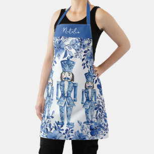 Chinoiserie Blue White Floral Nutcracker Soldiers Apron