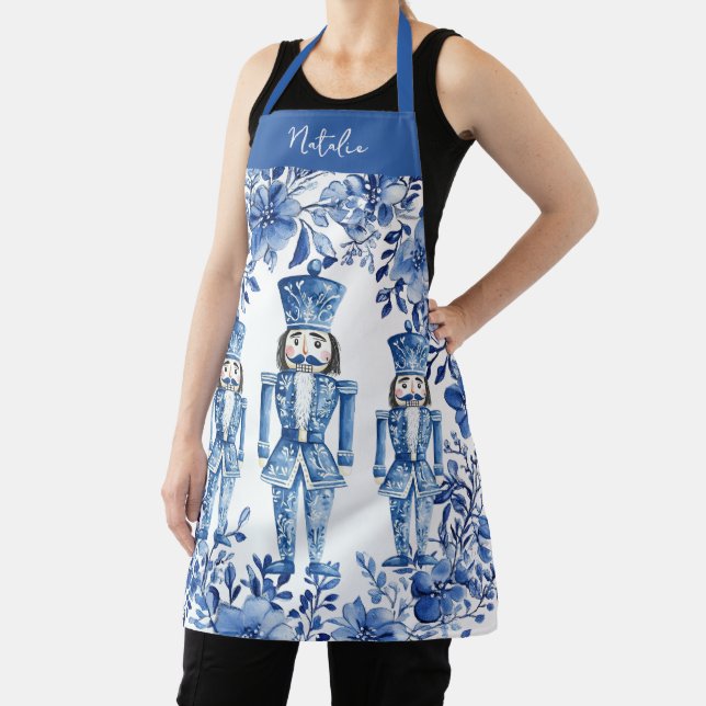 Chinoiserie Blue White Floral Nutcracker Soldiers Apron (Insitu)