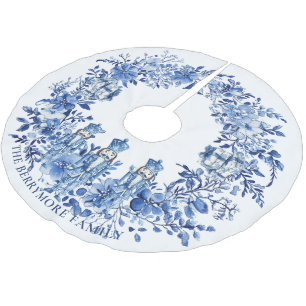Chinoiserie Blue White Floral Nutcracker Soldiers Brushed Polyester Tree Skirt