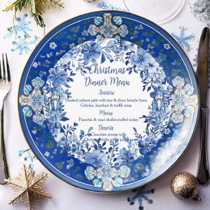 Chinoiserie Blue White Floral Nutcracker Soldiers Menu