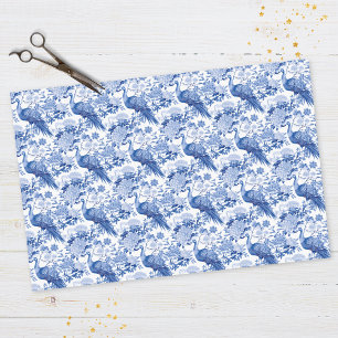 Chinoiserie Blue White Floral Peacocks Pattern Tissue Paper