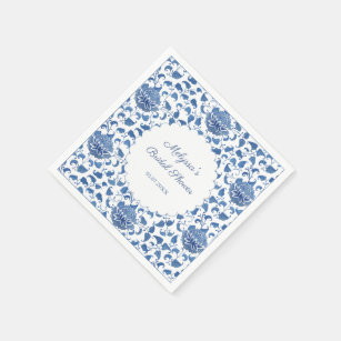 Chinoiserie Blue & White Floral Wedding Shower Napkin