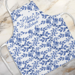 Chinoiserie Blue White Florals Kitchen Blessing Apron