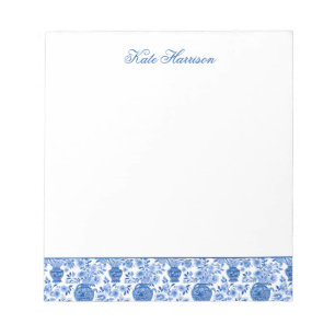 Chinoiserie Blue & White Ginger Jar Floral Vases Notepad