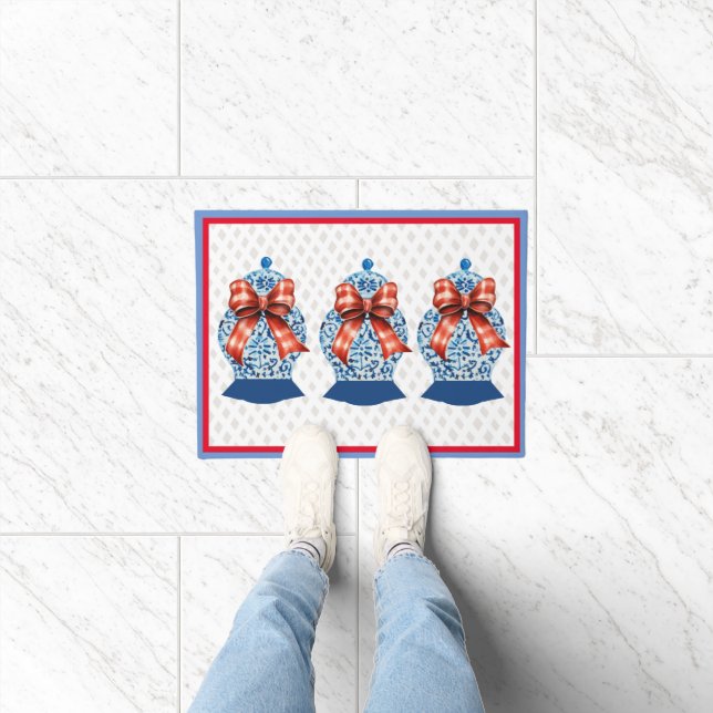 Chinoiserie Blue White Ginger Jar Rug Doormat (Indoor)