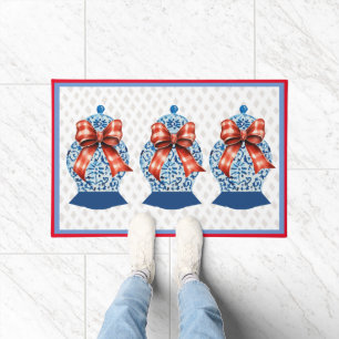 Chinoiserie Blue White Ginger Jar Rug Doormat