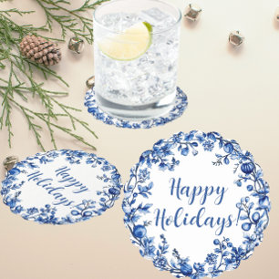 Chinoiserie Blue White Holly Leaf Personalized Paper Coaster