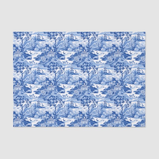 Chinoiserie Blue & White Pagodas Tissue Paper (Front)