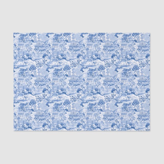 Chinoiserie Blue & White Pagodas Tissue Paper (Front)