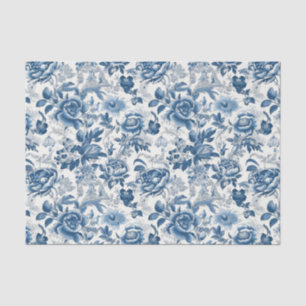 Chinoiserie Blue White Peonies Floral Decoupage Tissue Paper