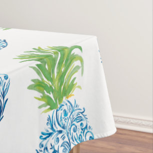 Chinoiserie Blue White Pineapple / Preppy Coastal Tablecloth