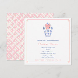Chinoiserie Blue White Pink Wedding Shower Party Invitation