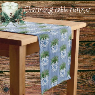 Chinoiserie Blue White Plates Christmas Medium Table Runner