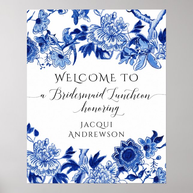 Chinoiserie Blue White Welcome Bridal Luncheon  Poster (Front)