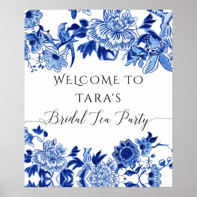 Chinoiserie Blue White Welcome Bridal Tea Party Poster (Front)