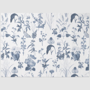 Chinoiserie Blue White Wildflower Floral Decoupage Tissue Paper