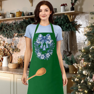Chinoiserie Blue White Wreath Bells Medium Apron