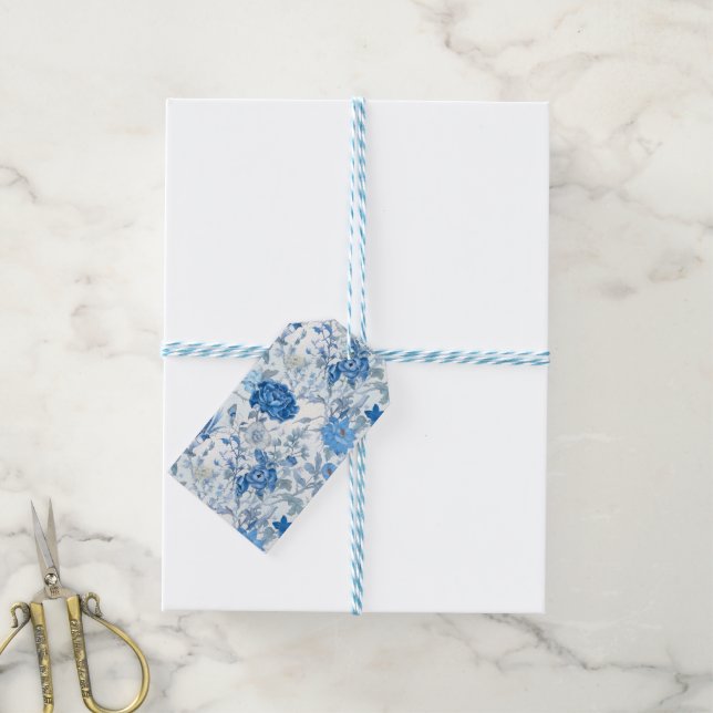 Chinoiserie Blue Wild Flower Gift Tag (With Twine)