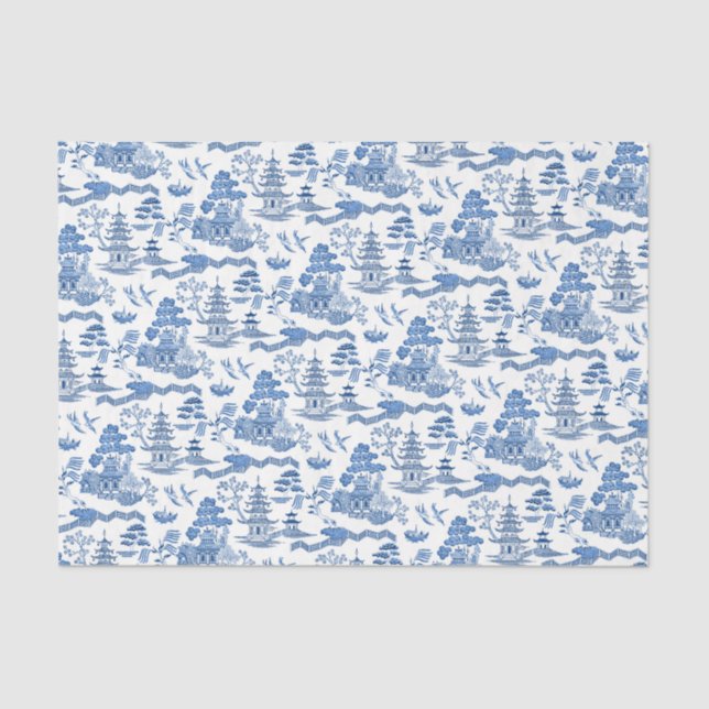 Chinoiserie Blue Willow Decoupage Tissue Paper (Front)