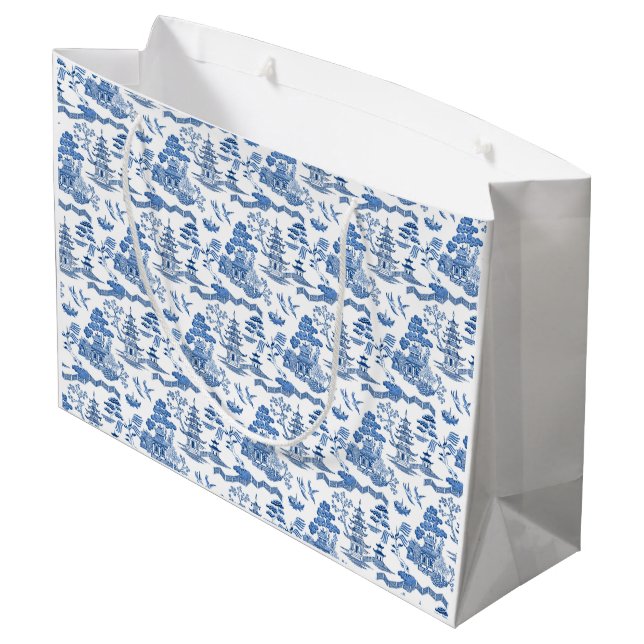 Chinoiserie Blue Willow Large Gift Bag (Back Angled)
