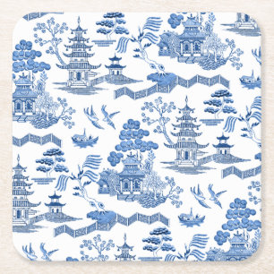 Chinoiserie Blue Willow pattern  Square Paper Coaster