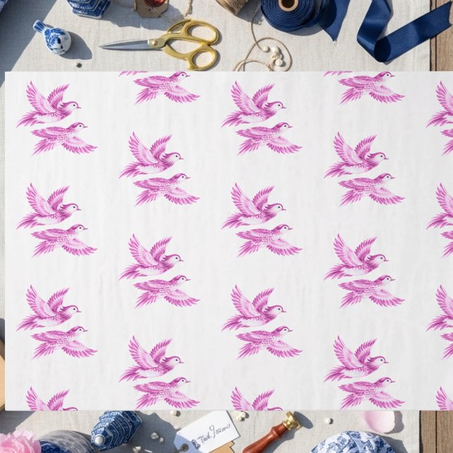 Chinoiserie Blue Willow Pink Asain lovebirds Tissue Paper (Chinoiserie Blue Willow Pink Asain lovebirds Tissue Paper)