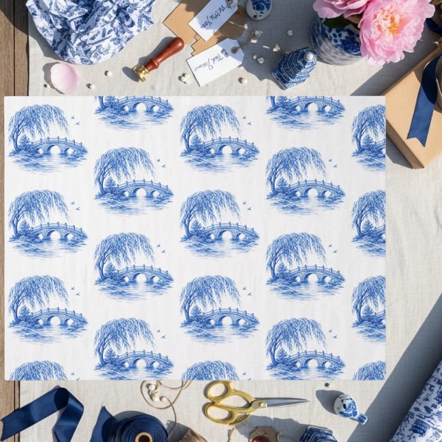 Chinoiserie Blue Willow Water Bridge Tissue Paper (Chinoiserie Blue Willow Water Bridge Tissue Paper)
