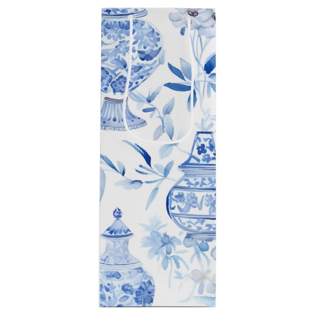 Chinoiserie Blue Wine Gift Bag (Front)