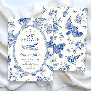Chinoiserie botanical floral bird baby shower invitation