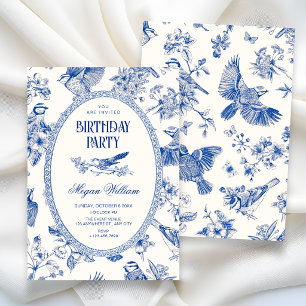 Chinoiserie botanical floral bird birthday invitation